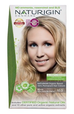 NATURIGIN Organic Based 100% Permanent Hair Colours Beige Golden Blonde 10.3 barva na vlasy 115 ml