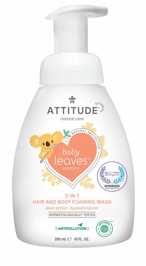 ATTITUDE Baby Leaves Pěnivé mýdlo a šampon 2v1 hruška 295 ml