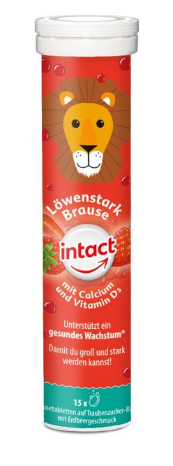 Intact Silný lev vápník + vitamin D3 jahoda 15 šumivých tablet