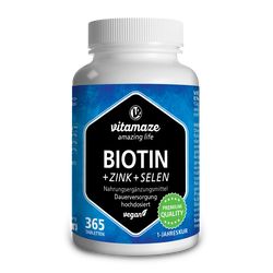 Vitamaze Biotin 10,000 mcg + zinek + selen, 365 veganských tablet na 12 měsíců. Biotin na vlasy, nehty a pokožku | Sensilab