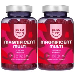 BeSoHappy Multivitamínoví gumoví medvídci Magnificent Multi (120 ks) – s 10 základními vitamíny a minerály. Příchuť jahoda | Sensilab