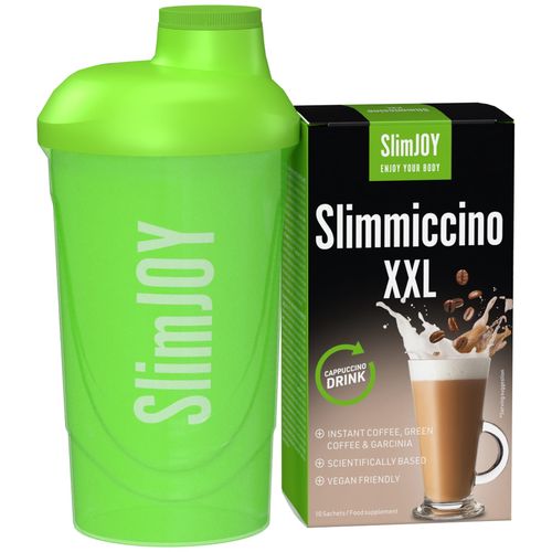 SlimJOY Slimmiccino XXL + SHAKER zdarma | Káva na hubnutí | Zelená káva a Garcinia kambožská | Účinek 4v1 | 10denní program | 10 sáčků | Sensilab